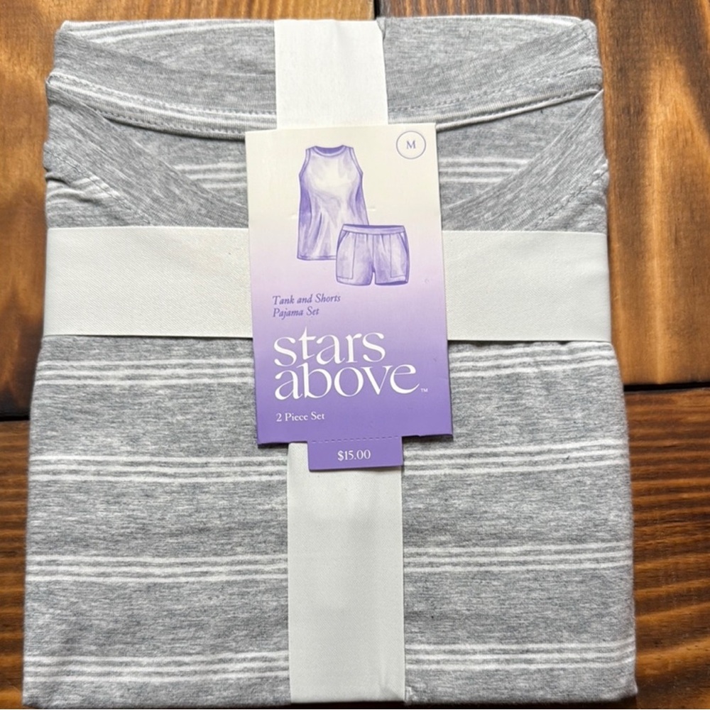 Stars Above Gray & White Striped Pajama Set
